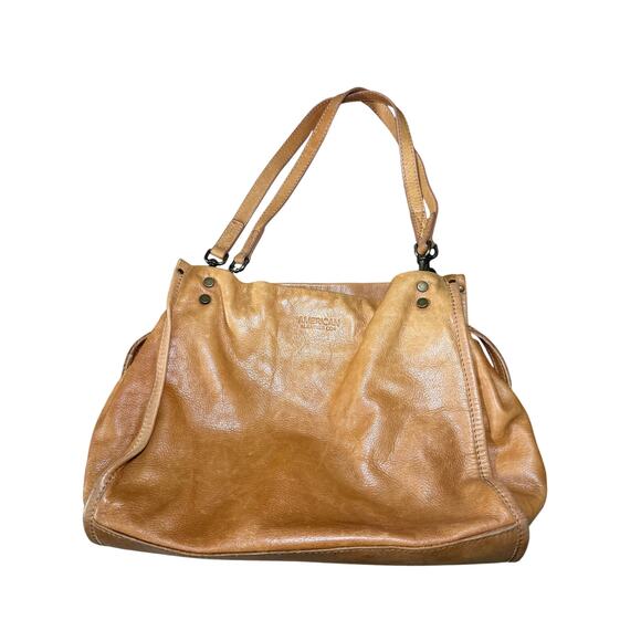 American Leather Co Handbags - American Leather Co lenox tan‎ triple entry shoulder satchel bag quiet luxury